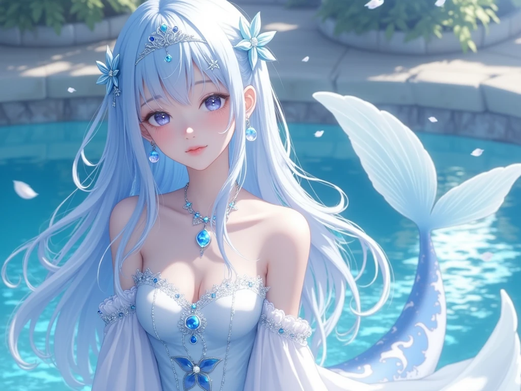Digital art, digital anime art style, soft light, underwater city, where mermaids live, transparent world, transparent, sheer, mermaid princess, sunken city, underwater, shining, fantasy digital art, beautiful, transparent aesthetics, detailed image, accurate art, accurate reproduction, beautiful mermaid, princess mermaid, cute and beautiful, anime face, mermaid with a cute doll-like face