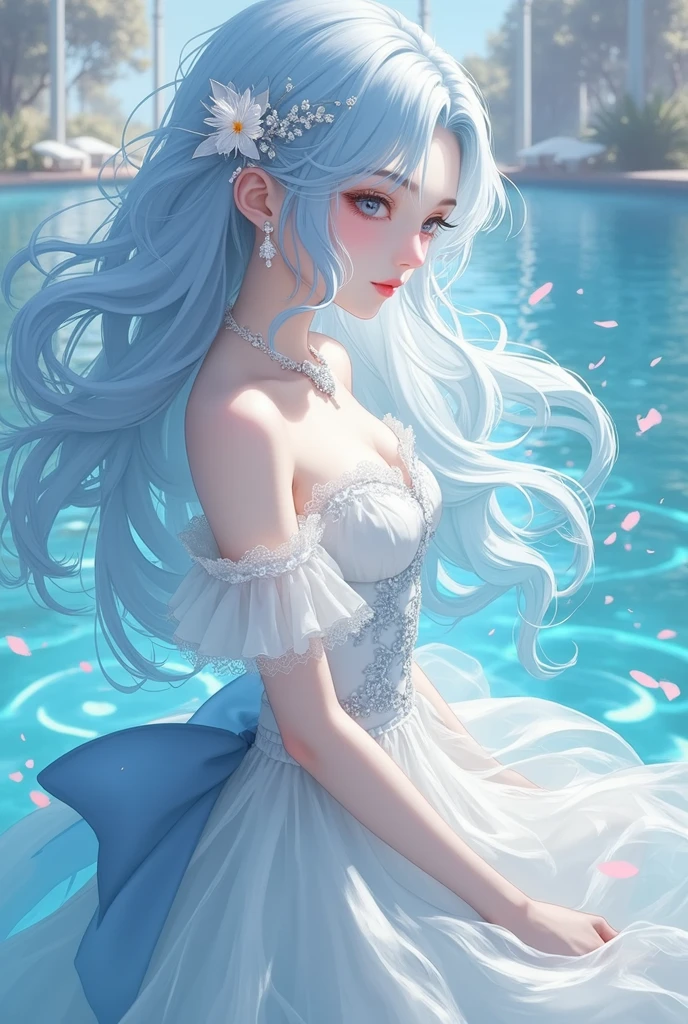 Close-up of a woman in a white dress under the water，wallpaper anime blue water，Guviz-style artwork，closeup fantasy with water magic，composed，Guviz，a beautiful artwork illustration，Water Nympheautiful digital artworkeautiful digital illustration，Li Song，In the art style of Beauvot，a beautiful anime portrait