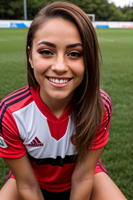 1 mexican girl, Long Wavy Hair, dark brown eyes, , hot soccer jersey