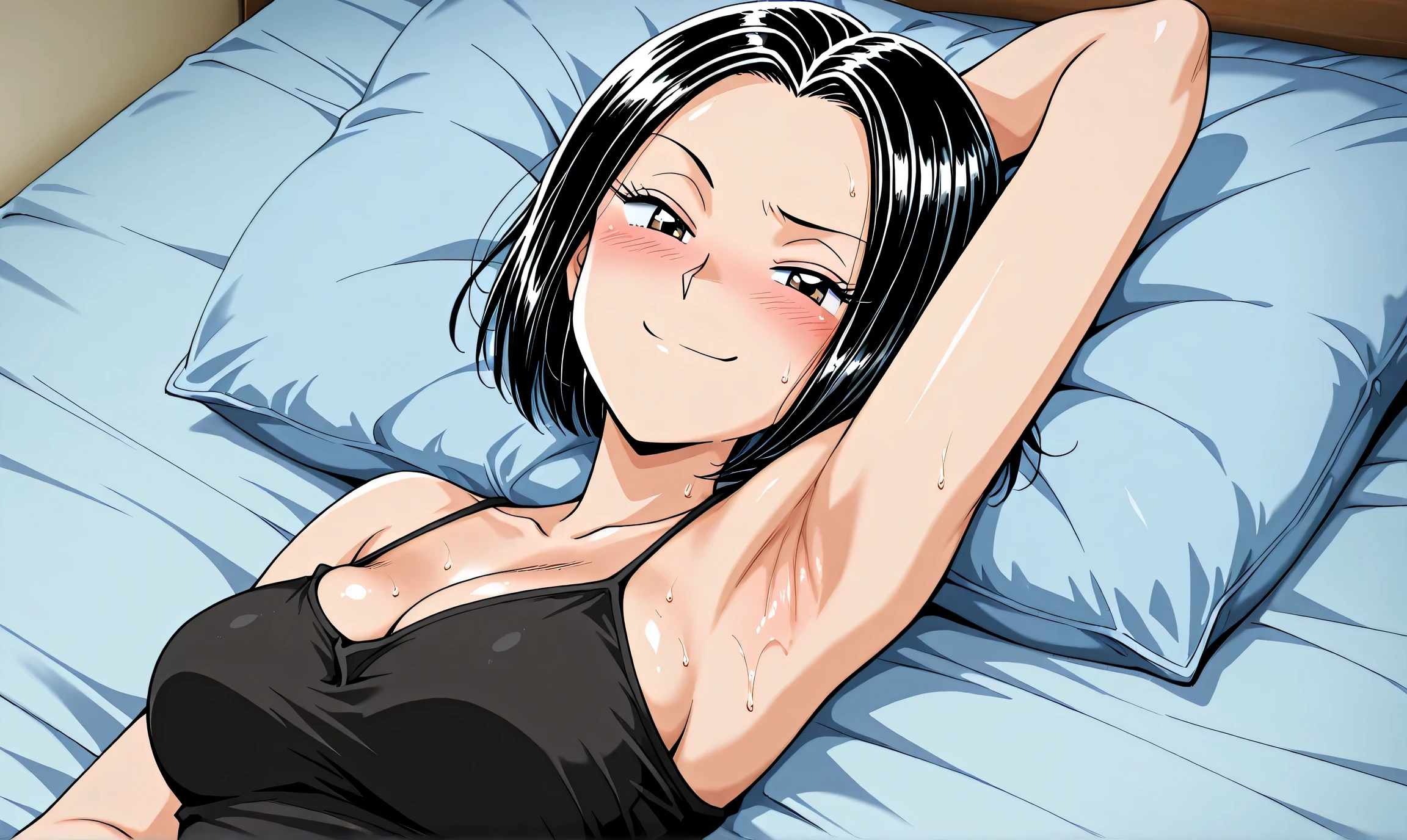 masterpiece, Highest quality,multiple 、 hair ornaments,  eye, smile, short hair,View your viewers, hug, shirt、Nipples、((No clothes))((The body is slim))、Show me your ass、Glasses、Small breasts((naked))((Lie down on the bed))(pubic hair)((Open up))