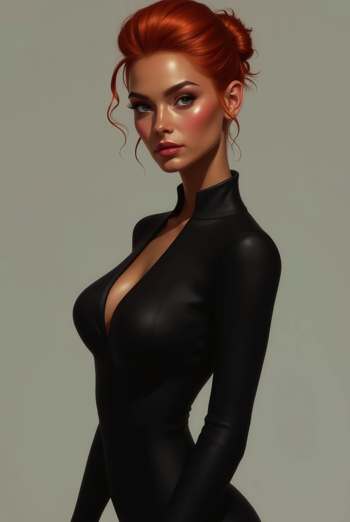 Woman no hair bald wear a sexy leotard turtle neck