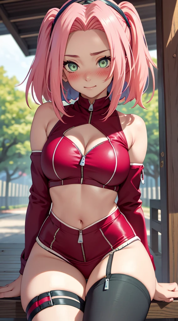 Meisterwerk,Atemberaubend realistisch, best quality, Sharpness, Zero Two,1 girl,pink hair,blue eyes,middle large boobs,standing in a livingroom, two red horns,red outfit