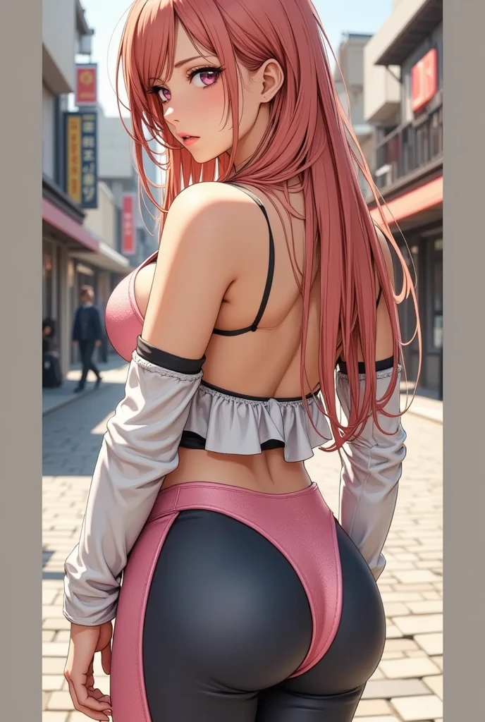 high resolution, ultra-sharp, 8k, Masterpiece, Asuna Yuki , looking at the viewer, Photography from behind, thick ass, wearing pink thong, seductive smile, beautiful face, ashamed, ashamed, sticking out ass, marked vagina