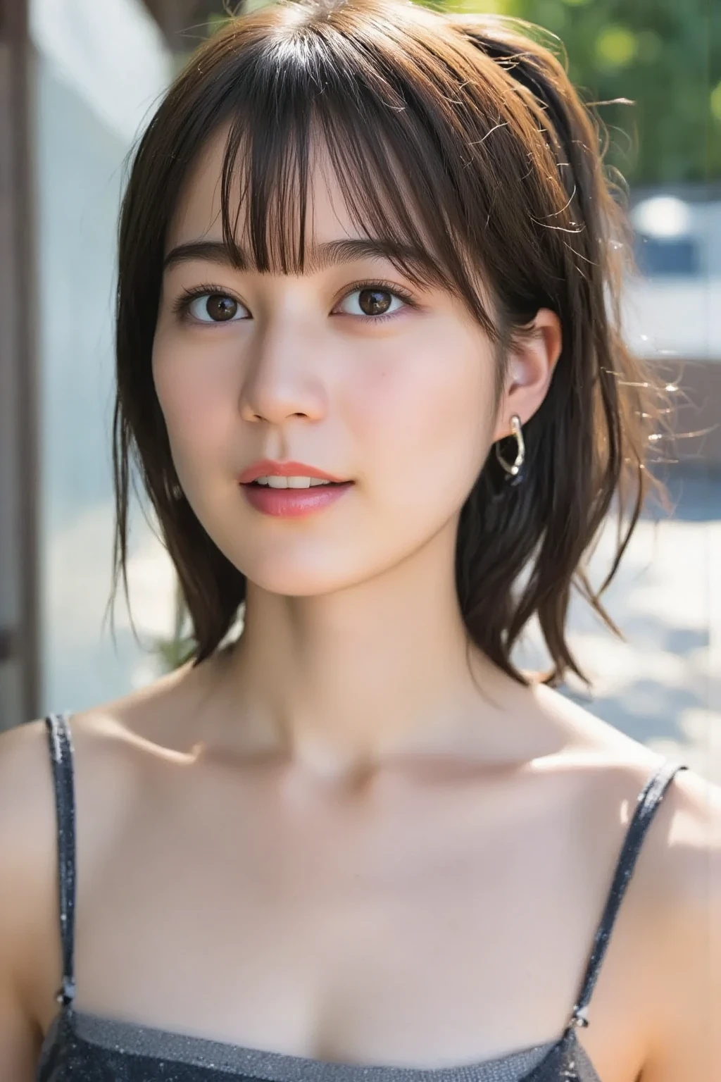 20 year old cute Japan woman, ((Extremely precise and accurate anatomy:1.0)), (photo Realistic:1.4), (hyper Realistic:1.4), (最高品質のRealisticな肌の質感:1.4), (Improvement of quality:1.4), (Enhances the beauty of skin texture:1.1), clean and glowing skin, mesh, thin:1.2, (Realistic:1.3), Realisticなライティング, (Smoother lighting:1.05), (Improving the quality of cinema lighting:0.9), Backlight, A gentle light that illuminates the face, Ray Tracing, (Bright light:1.2), 32k, One Japanese woman, fine grain, Detailed face, (Film Grain:1.1), (Natural smile:0), (Accentuates body lines:1.1), High resolution, Natural look, Kind eyes, Enhances hair texture, Delicate light and shadow, Clear skin, Graceful Pose, Beautiful Eyes, Sharp details, Soft light reflection, Beautiful contours, Delicate skin tone, Fine hair texture, Natural background, Natural poses in everyday situations, Lora Style