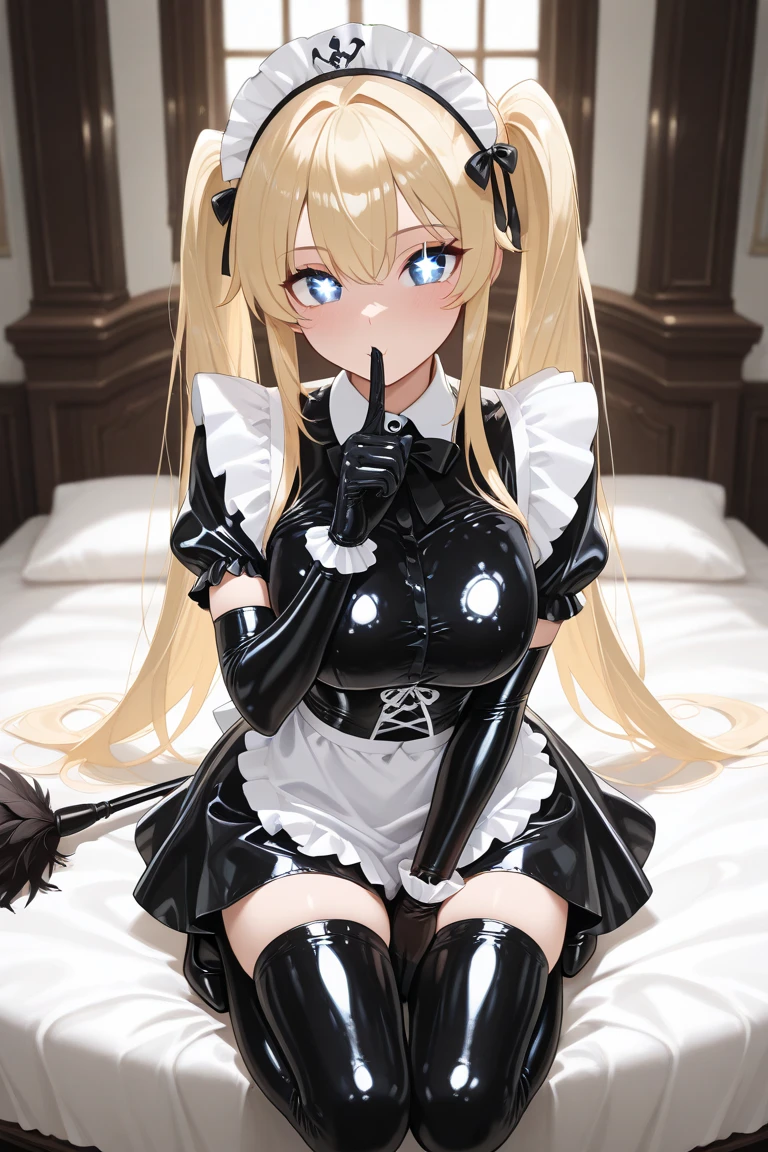 (Fellatio,blowjob,handjob,unsensord,hetero,tongue out,long tongue, looking at penis:1.5),look at the penis、anime style、masterpiece、highest quality、1 girl、(big breasts:1.3、shiny skin:1.5、blush)、satella、serious、blonde hair、long hair、black ribbon、clothing clippings、juliet sleeves