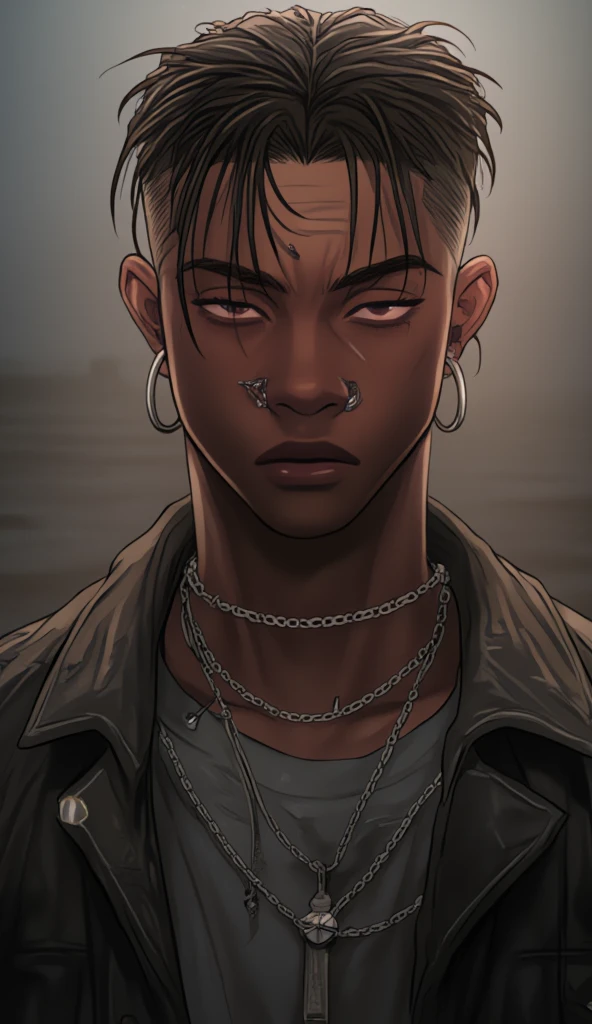 ((Vulgarity)), portrait, 1girl(someone addicted to sex, Prisoner),dark brown skin,Mohawk haircut,gonzo pornography