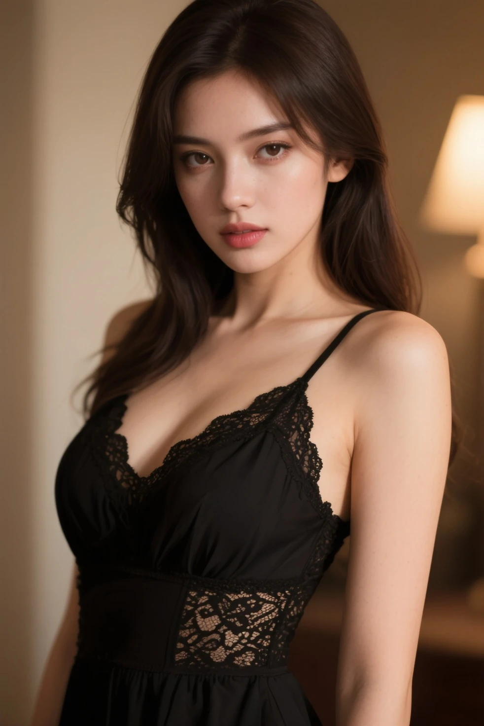 dark brown hair、light brown eyes、Japanese actress face、 lady、I&#39;Iは彼とIが好きです&#39;I&#39;Iは40歳くらいです.、(intricate details:1.2)、(which one is the top?:1.4)、 (ultra high resolution:1.2)、ultra high resolution、(finely tuned)、(detailed facial features)、nffsw、8K resolution、D cup size breasts、long hair、luxurious space、relax、、,full body photo、head to toe shot、beautiful feet、camisole dress、beautiful feet、A refreshing room filled with sunlight、she, center of fashion, extreme details, very detailed, realistic, hourglass body, obscene pose,、、I cry a lot、tears、From bottom left、raise your chin、relaxした表情、Pose of Weakness、(auraroid photo:1.2)、A masterpiece of transparent painting、8K、32k、highest quality、(Details of both eyes)、1 girl、elegant、(Loose fitting black dress :1.4)、Angle from above、Viewed from the side:1.2)、Hilarious、look at the camera、1 girl、elegant、(Detailed background depiction、portrait:1.2)、lying on the sofa、