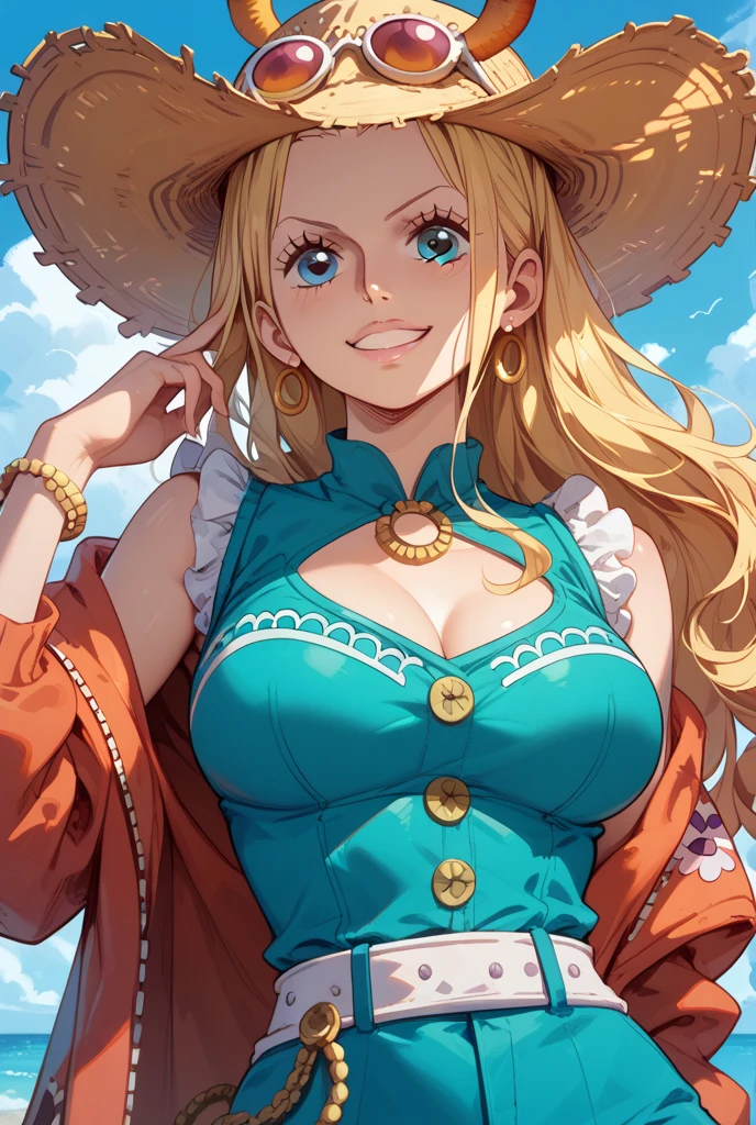 A woman wearing white and blue clothes with the name Marina and the navy symbol in the one piece style