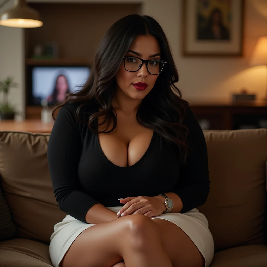 (view from above), In an elegant office setting, a young and sexually attrative hourglass figure secretary in (stockings) (sits) proudly on a luxurious chair (spread her legs) presenting her (naked) body to viewer. Her glamorous (high heels) and her (stockings)exudes sophistication and allure, capturing attention effortlessly.
Her makeup is flawlessly applied, with her red lips commanding attention, perfectly paired with skillfully applied mascara, eyeliner, and captivating eye shadow that accentuate her alluring gaze. Her eyes are enhanced with long, voluminous lashes, adding an extra touch of glamour to her look.
She is exquisitely naked, displaying her curves with confidence. Her ((stockings)), emphasizing her sensual appeal.
As she sits on the chair, her (high ponytail) hair is so sexy.
This scene portrays a mature and sensual woman who effortlessly balances professionalism with her unique sense of style. Her presence commands attention, leaving a lasting impression on those who encounter her.kin texture, ultra high res, RAW, instagram LUT, masterpiece, best quality, ultra-detailed, solo, ultra high resolution, RAW, 4k, ((extremely detailed eyes and face)), ((beautiful detailed nose)), ((beautiful detailed thigh)), ((beautiful detailed eyes)), perfect body proportion, smirk, (NSFW),(uncensored vagina), sexual satisfying face
