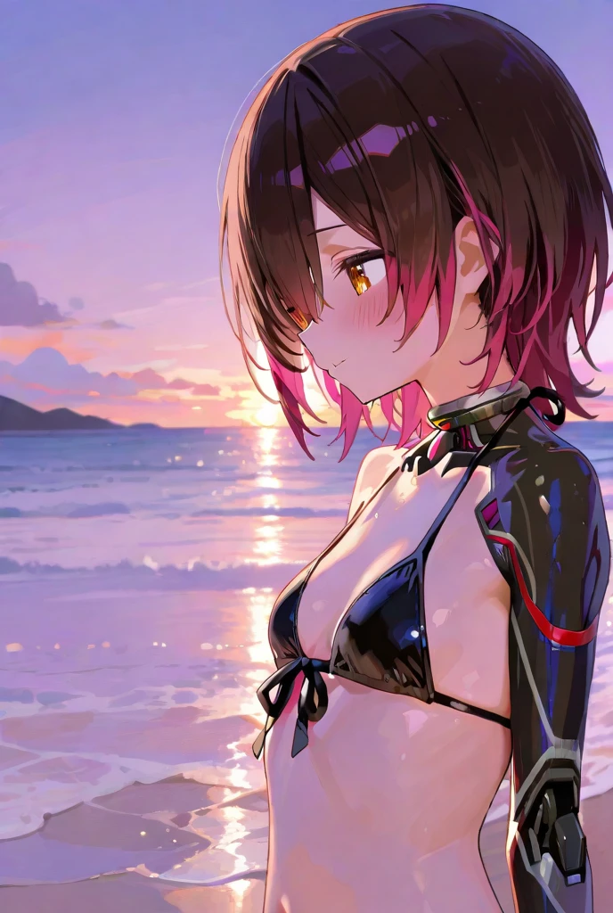 Group anime horned demon girls in cyber swim suits