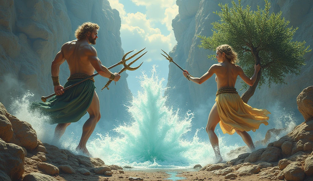 1 God fisherman with blonde curly hair ,1 god fisherman with long black hair ,1 god fisherman with brown short curly hair ,animated with big muscles catching hug fish 