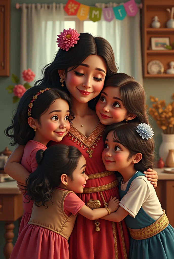 Scene Description: Depict the joyous moment when Ghushma gives birth to a son. Sudeha is shown congratulating her sister but with a shadow of jealousy in her eyes.
Focus: The celebration and the underlying tension.
Sudeha’s Jealousy and Sinister Plan:
In Cinematic 3d style cartoon image