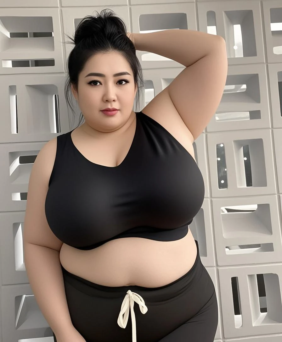 there is a woman posing in a dark room with a Indonesian daster clothes , thick body, beautiful thick female, wide hips, thick legs, she has a jiggly fat round belly, thick thighs, curvy hourglass figure, thicc, curvy model, widest hips, hyperrealistic full figure, bbwchan, voluptuous body, thick, , ((Chubby woman:1.lump woman:1.3)), full body , , ((Detailed texture of tattooed skin)), tattoo round breasts, irezumi tattoo style, tattoo on breasts, tttattoo, showing her thigh , tattoo on thigh,
