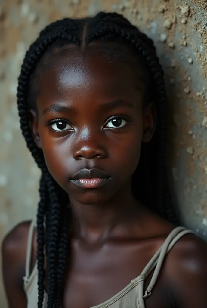 African girl teen young under 13 years, extremely very dark skin, long black hair, perfect lips perfect mouth perfect teeth, (various pose, change clothes, change pose) propose different expressive face