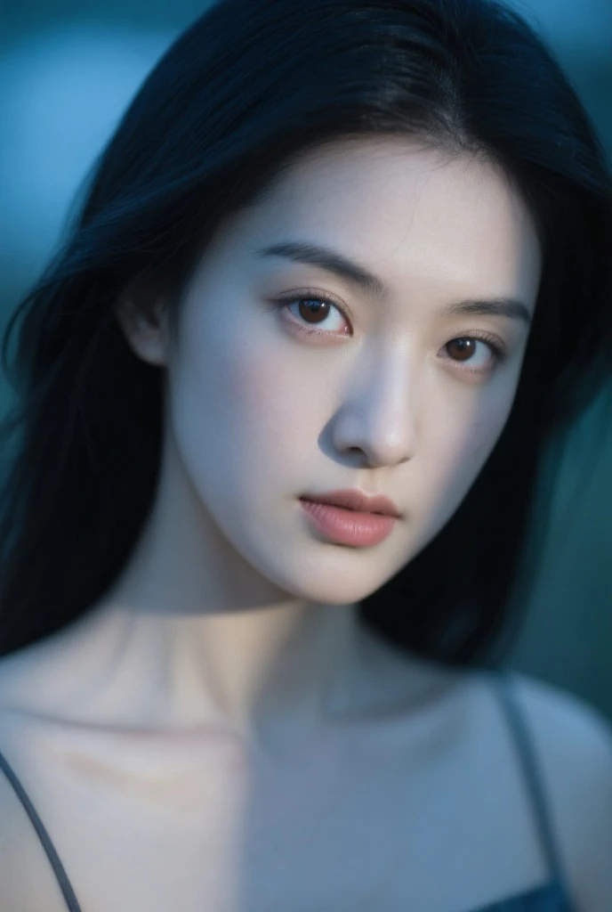 A goddess of death, beautiful and delicate, features innocent and soft. Long coal-black hair and skin as pale as snow. So beautiful you would die for her. Wearing a beautiful iridescent black dress like she was a queen, perfect composition, beautiful detailed intricate insanely detailed octane render trending on artstation, 8 k artistic photography, photorealistic concept art, soft natural volumetric cinematic perfect light, chiaroscuro, award - winning photograph, masterpiece, oil on canvas, raphael, caravaggio, greg rutkowski, beeple, beksinski, giger