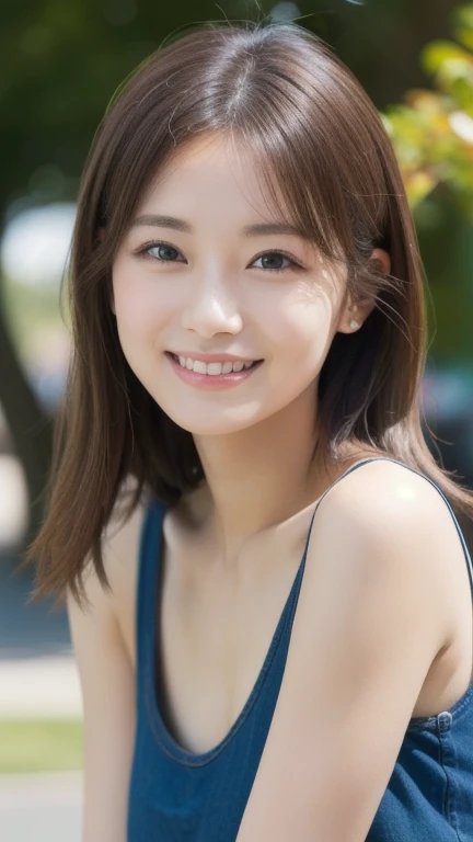 Brown Hair,Medium Hair,20-year-old female, Small nose, With the correct face, Cute natural smile, Japanese facial features, A clean and cute face, Cute realistic portrait, Asian Face, 8K Photo, Soft Makeup,Natural skin texture,Raw photo,highest quality,Full Body Shot,diving