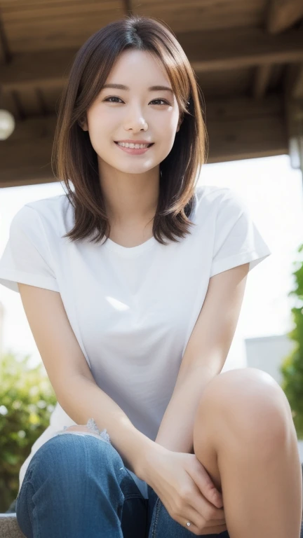 high resolution、8K、Soft Light、Backlight、Sexy 45 year old Japanese wife doing laundry、Transparent clothing、Outdoor、Blue sky、Clear skies、grass、Sunlight filtering through the trees