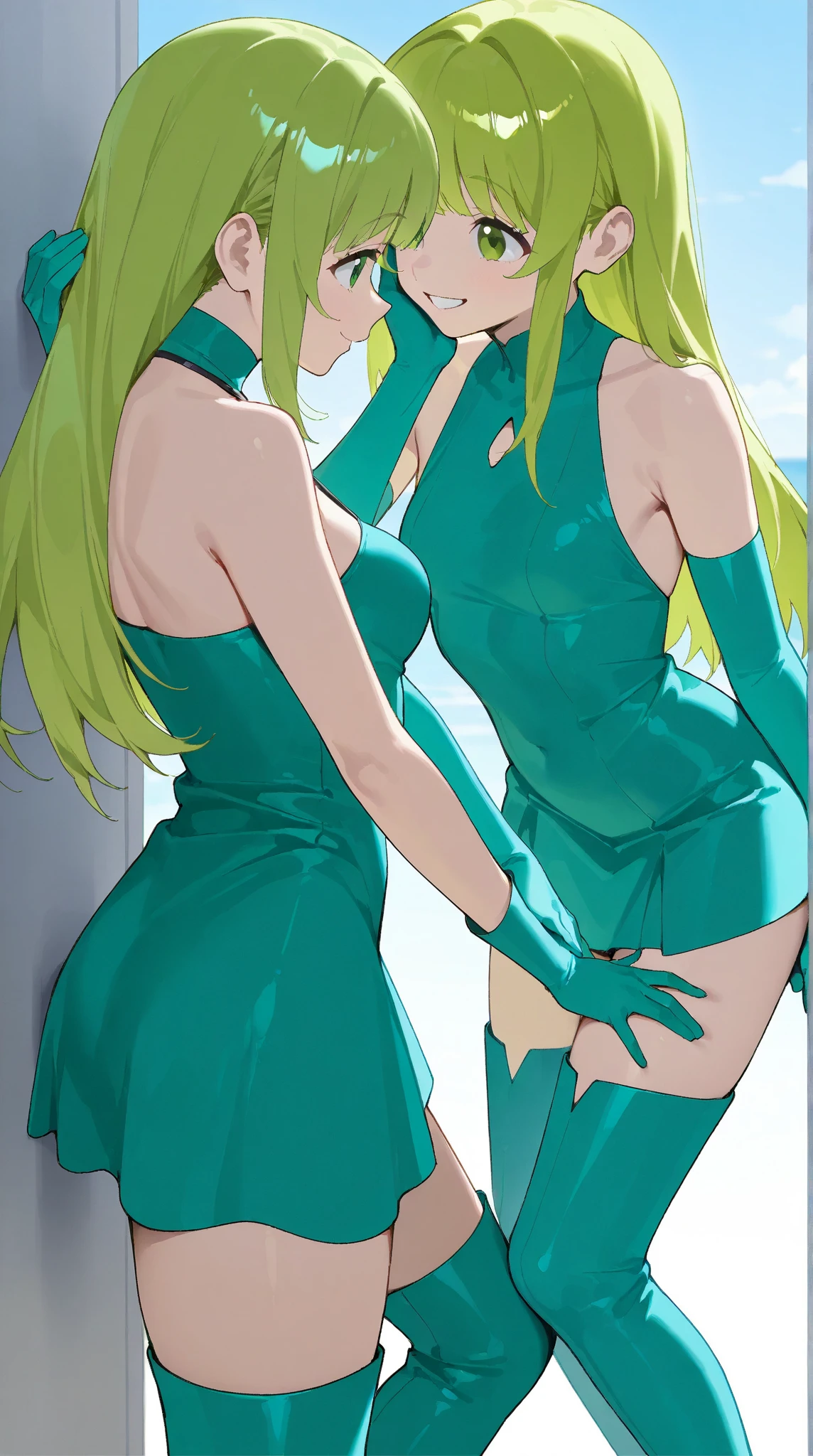 2woman kissing in sexy office suits, at corporation office, (a dark hair, green eye, white skin), (a blonde, long hair with bangs), small breasts, masterpiece, best quality, amazing shadows, detailed background, side shot,