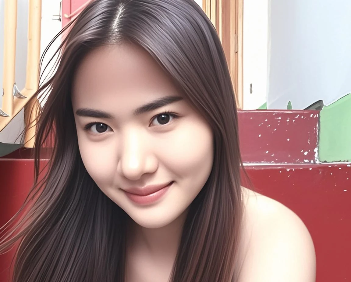 (realistic、masterpiece、Best Quality、8K、highres、high resolution:1.3)、1 girl、 Huge breasts、smile, white bikini、pale white skin、looking at viewers、super fine face and eyes、long hair、indoor、 upper body、