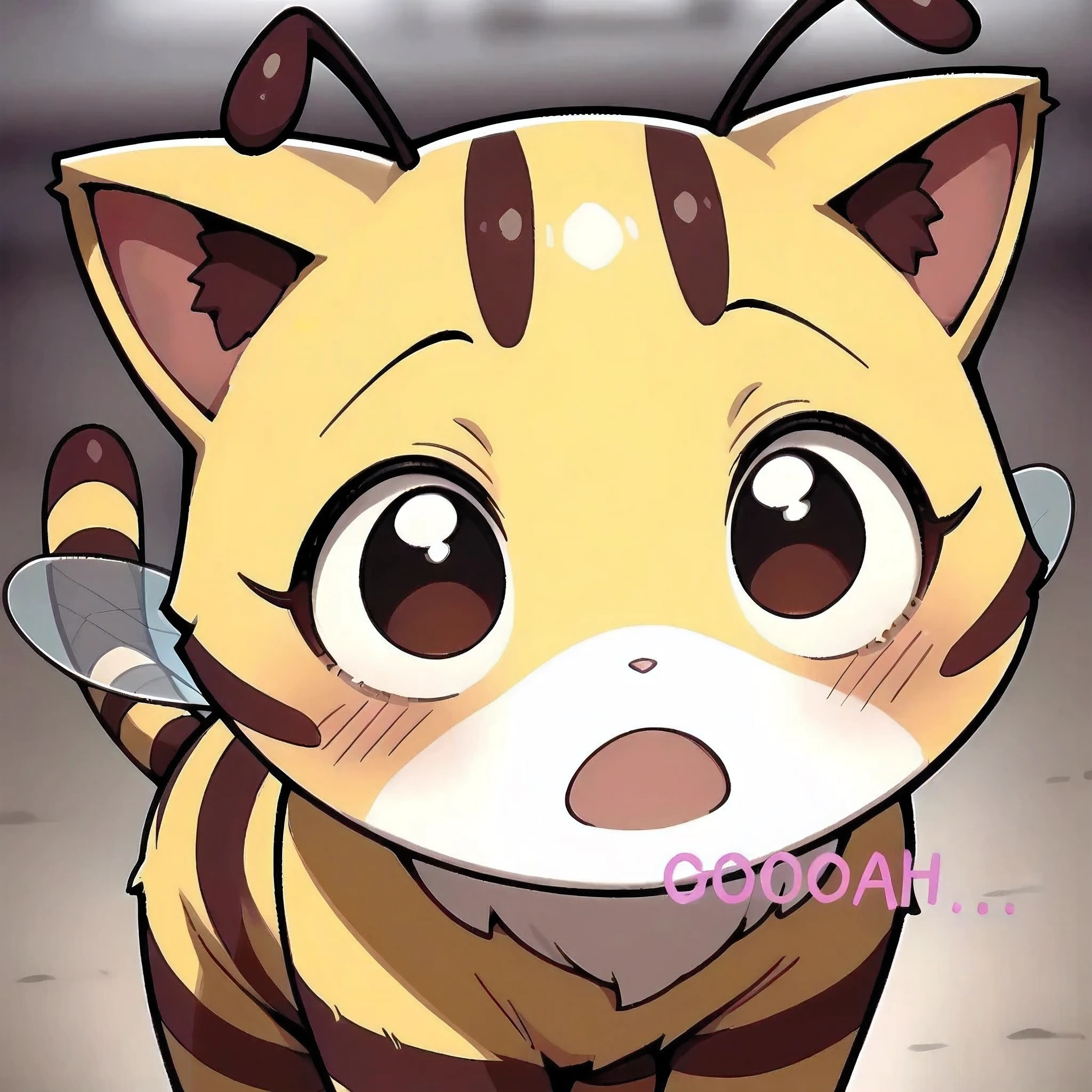 [🙀+🐝Catbee] [Updating Model New*] - score_9, score_8_up, score_7_up, score_6_up, masterpiece, best quality, amazing quality, soft shading, solo, unisex, PPTcb, cartoon eyes, wide eyes, yellow fur with brown stripes, cat ears, brown antennae, cat tail, tiny bee wings, toylike, half_lid eyes,