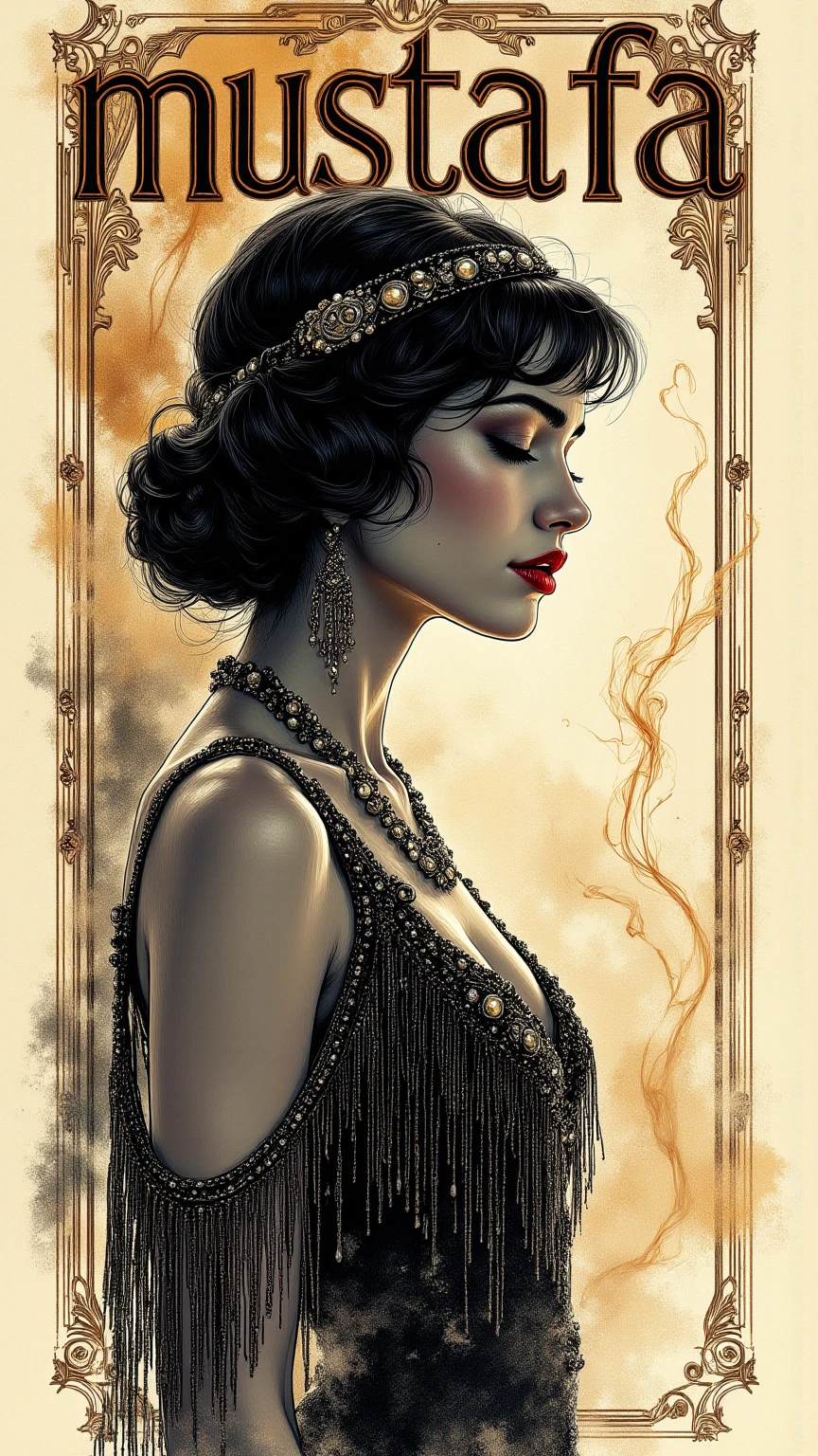 a painting of a woman in a black dress with a necklace, style of raymond swanland, james gurney painting style, otto schmidt, elegant digital painting, ( ( konstantin razumov ) ), sultry digital painting, beautiful character painting, by Roberto Ferri, style of stanley artgerm, martin ansin artwork portrait, by Charles Roka