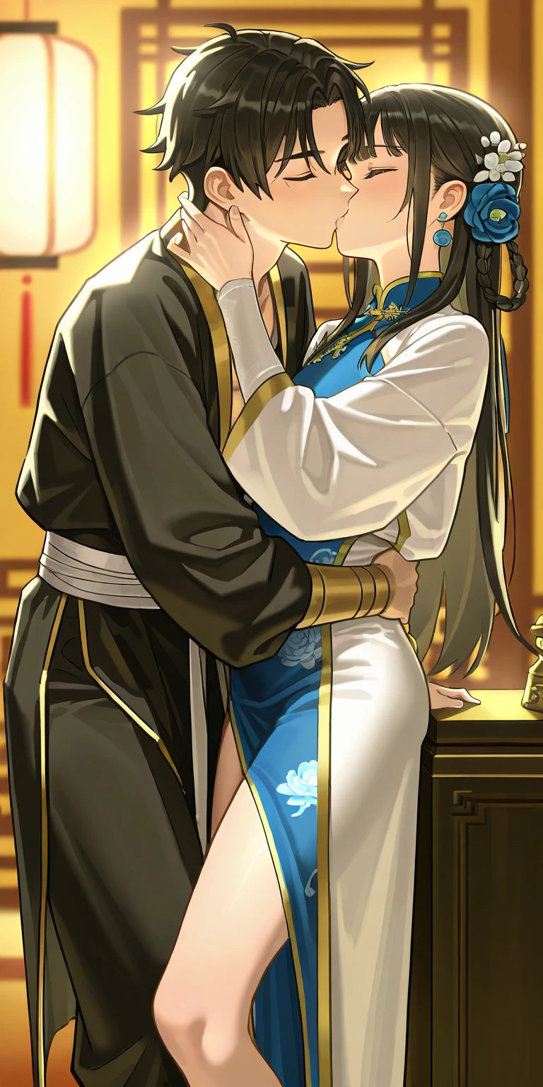 ancient China　Princess with long black hair　　Being cuckolded in front of the man I like、NTR　　Forced to have sex with the old emperor　Wearing a super shiny red long sleeve raincoat and Chinese clothing, He is forced to have his penis thrust between his legs on the futon.　Losing virginity