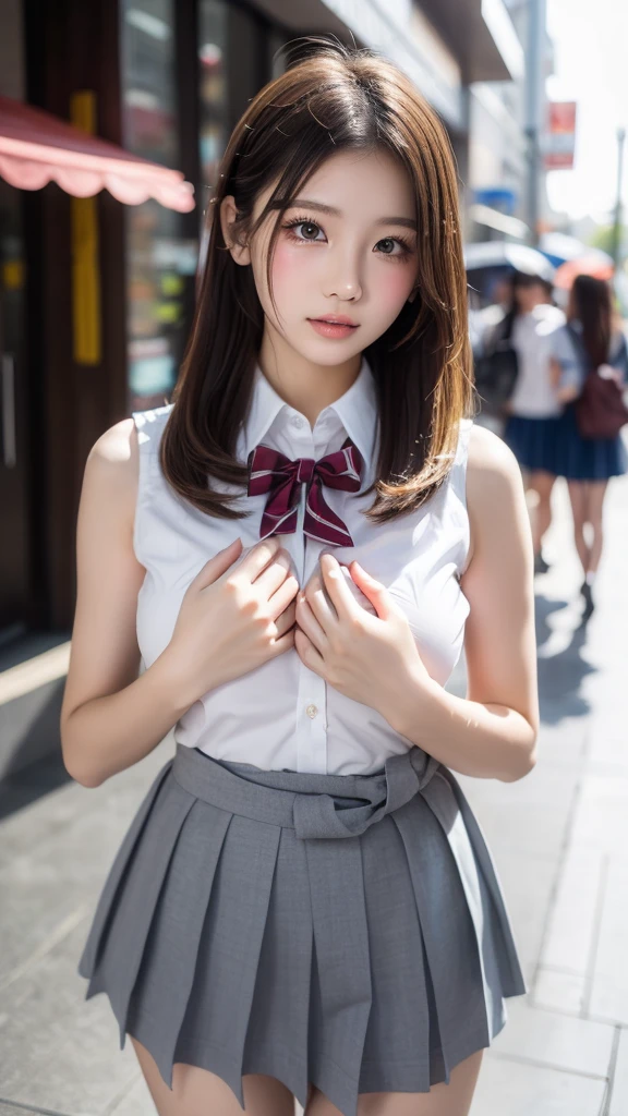 1girl, (best quality), medium breasted, professional writing, (ultra hi-res), hi-res,Japan model, young sensual gravure idol, young cute gravure idol, realistic young gravure idol, realistic sensual gravure idol, young gravure idol, sophisticated gravure idol, young skinny gravure idol, beautiful asian girl (cinematic lighting), sailor school uniform, short sleeves, pleated skirt, sit, wariza, on grass,, f/1.4, f/1.8, POV, 4k, 8k, masterpiece, realistic light, natural light, realistic shadow, outdoor, garden, trees