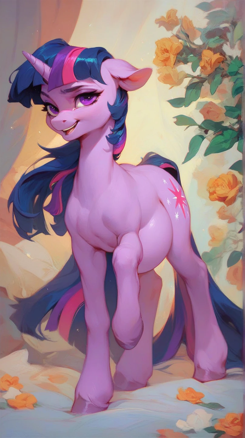derpibooru_p_95, Pony, Hoof Style, Thoughtful, Tough Style, Twilight Sparkle, [Glowing at dusk: Reel mechanism:0.5], Pony, Rear View, Mareのお尻, Round hips, Mare, Anal like a donut, 拡がったMareの女性器, Mareのクリトリス、Mareの乳房、悲しい詳細なPonyの顔, Multitone dark purple background with bold and rough brush strokes, alone, Anatomically correct,  Stern Style, Intimidating style, Sexy posture curve, adult adult, Huge Mane, Broad mane, Mane overhanging the eyes, High quality level, Super detailed, 
oil, 
