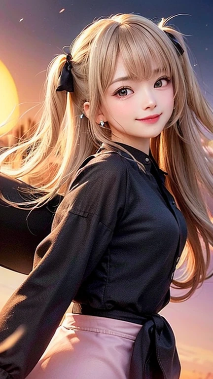 Official Art, unity 8k wallpaper, Super detailed, beautifully、aesthetic, masterpiece, highest quality, Realistic, horn, blush, Long Hair, Gray Hair, Striped Hair, Red eyes, Hair Ribbon, Mole under the eye, Red Akira Bike, ride a bicycle, night, Cyberpunk City View, Magnificent screen, ,
