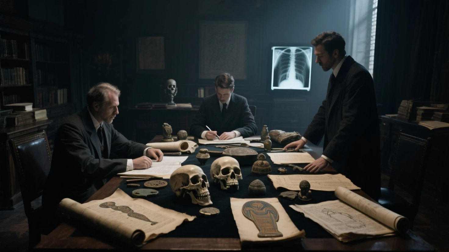 Image: A dimly lit room with a group of women surrounding a mysterious body that appears to be of an alien origin.
Descriptive keywords: women founding body with alien
Photographic style: Dark and eerie reminiscent of horror films.
Tone: Mysterious suspenseful and ominous.
Object: Women alien horror.
Action: The women are meticulously examining the alien body their expressions a mix of fear intrigue and determination. They use various scientific instruments to gather data and analyze the unusual features of the creature. One woman holds a scanner near the alien's chest capturing its unique energy signature while another documents their findings in a notebook. A subtle horror element is present evoking a sense of unease and tension in the scene.
Note: Please keep in mind that MidJourney is a text-to-image AI and might not be able to generate images based on the provided prompt.