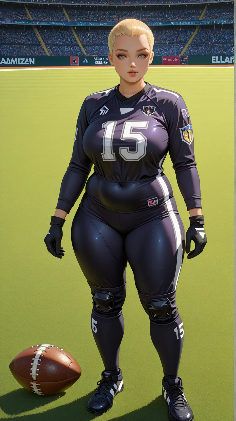 A Japanese woman walking in the city,Buildings,A plant,ssmile,Mixed Korean,The background is blurred out,focal,电影灯光,(((tmasterpiece))), ((best qualtiy)), ((Complex and detailed)), ((ultra-realistic realism)), Ridiculous resolution, A MILF, Mature woman, ssee-through, highly detailed, illustratio, 1girll, (huge tit), Thin waist and thick hips,long leges,beatiful detailed eyes, short detailed hair, brunette color hair, a purple eye, (Football uniforms:1.2),Football uniform T-shirt,Football uniform shorts,soccer cleats,Socks,Knee protectors,kick the ball,Football socks,sweatshirts,trousers,soccer player,Players,(underdressing), pantiess, detailed back ground, perfect eyes, Seductive eye, looking at viewert, From the front,Wear light,