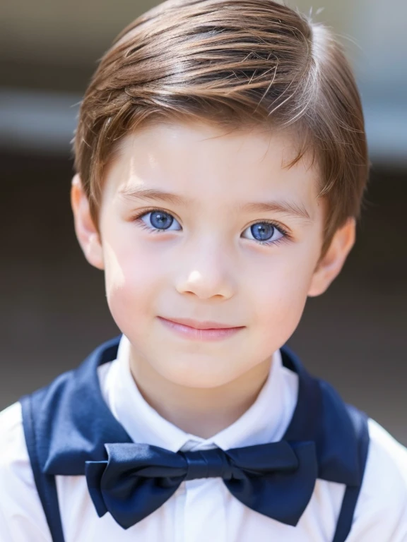 A beautiful and very tender with white skin, small blue eyes, light brown hair, fine and serious features, very serious at home, formal clothing, well-combed, sad melancholic look, without a smile, crying without exaggeration.