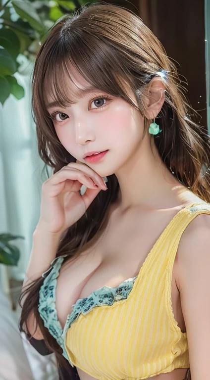 8k wallpaper, RAW Photos, (A small smile:1.2)、( Big Breasts :1.4 )、( Short Straight Platinum Earrings )、(  beautiful )、( Brown Hair  )、(  Deep green eyes 、Light enters the eyes:1.Staring gaze:1.2)、Looking at the audience、　Highest quality､　masterpiece:1.2、( High Contrast、　Ultra-high resolution、すべてがUltra-high resolutionでレンダリングされます、Masseter region、　Attention to detail、Realistic photorealism:1.37、)、Portraiture、The perfect angle、　Professional photos, 　Tabletop、wonderful、Highly detailed CG composition、Narrative poem、Particle Effects、Dynamic Effects、Written boundary depth、Cinematic Light、Ray Tracing, NUDE、Cherry blossom pattern、beautiful顔、True Face、beautifulディテール、beautiful肌)、髪がWindで踊る、Hair flutters in Wind、Hair bounces、Under the pink cherry tree、Petals flutter、SakuraFubuki、wonderful景色、Sun in the background、Wind、
