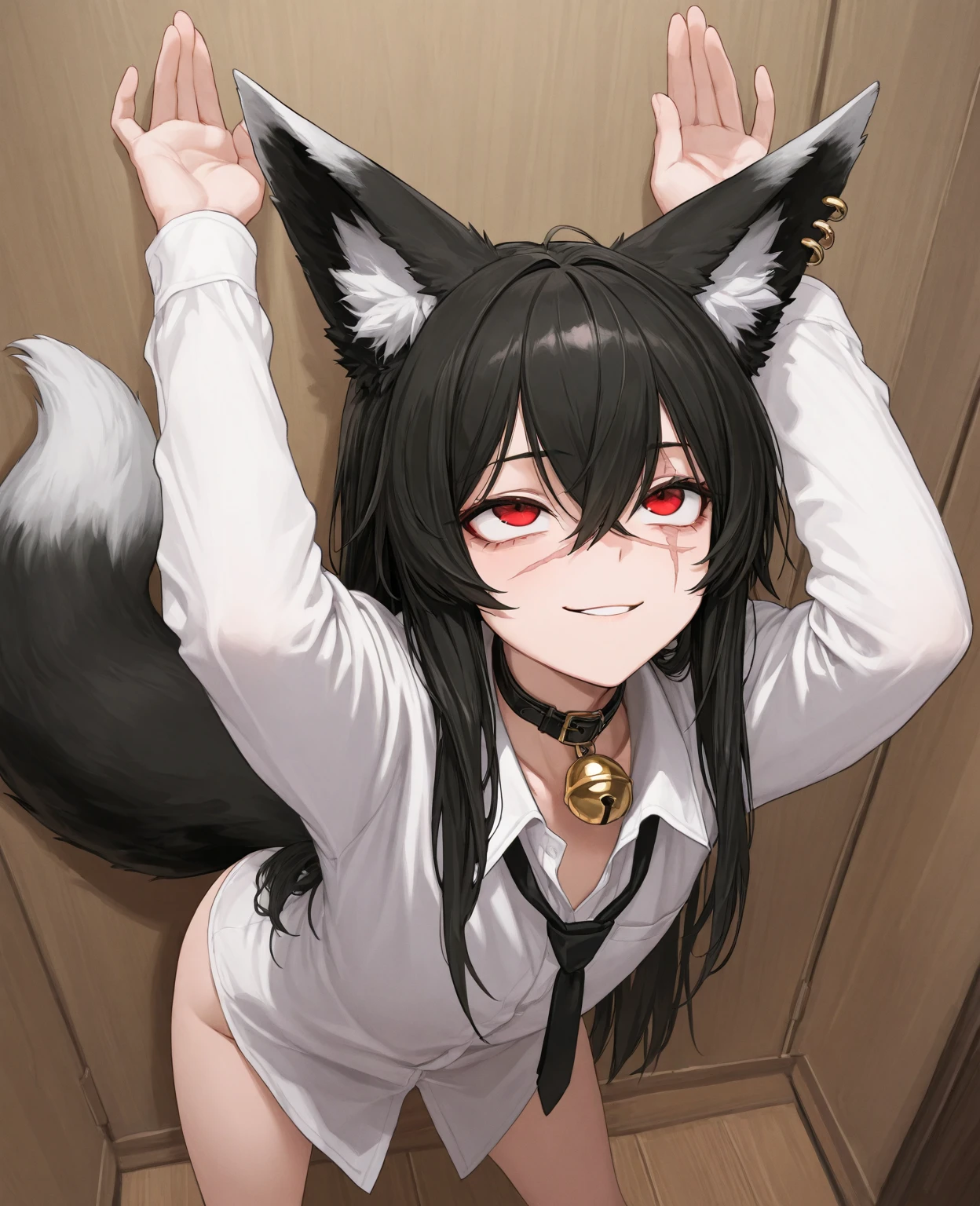 Shinomiya Kaguya, Shinomiyakaguya, Red eyes, small breasts, list brook, black fur, Red eyes, naked, saliva, drooling, sweat, suggestive pose, collar for cats