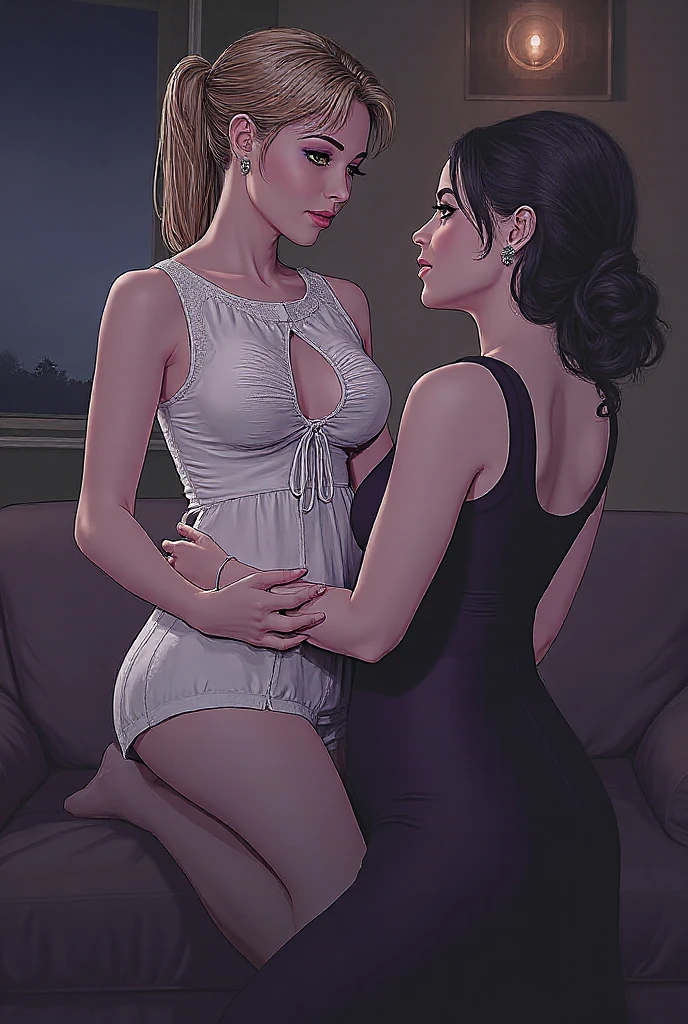 Masterpiece, beautiful composition, ((3 females)), (3 beautiful females), dynamic shot, ((rough lesbian sex scene, queen dominating two maids, hardcore porn, rough sex)), dynamic poses, dominating, queen in dominant pose, strong pose, queen standing above maids, maids hugging queens legs, obedient pose, obedient, scared, bent, head near legs, slim, (fingering from behind, female masturbation:1.2), (chained, tied, golden chain, chain around bodies , chained collar, handcuffs, rough:1.4), maid uniform, leather underwear, (cold light, cold blue tones), flat blue background, highly detailed, best quality, 8k, (Glossy winter ornaments),highres,sharp focus,(ultra detailed,extremely detailed),(photorealistic artwork:1.37),(extremely detailed CG unity 8k wallpaper),(((vibrant colors, vibrant theme))),(intricate),(masterpiece),(best quality),(intricate background),photo realistic,analog style,((intricate detail)),(((realism))),