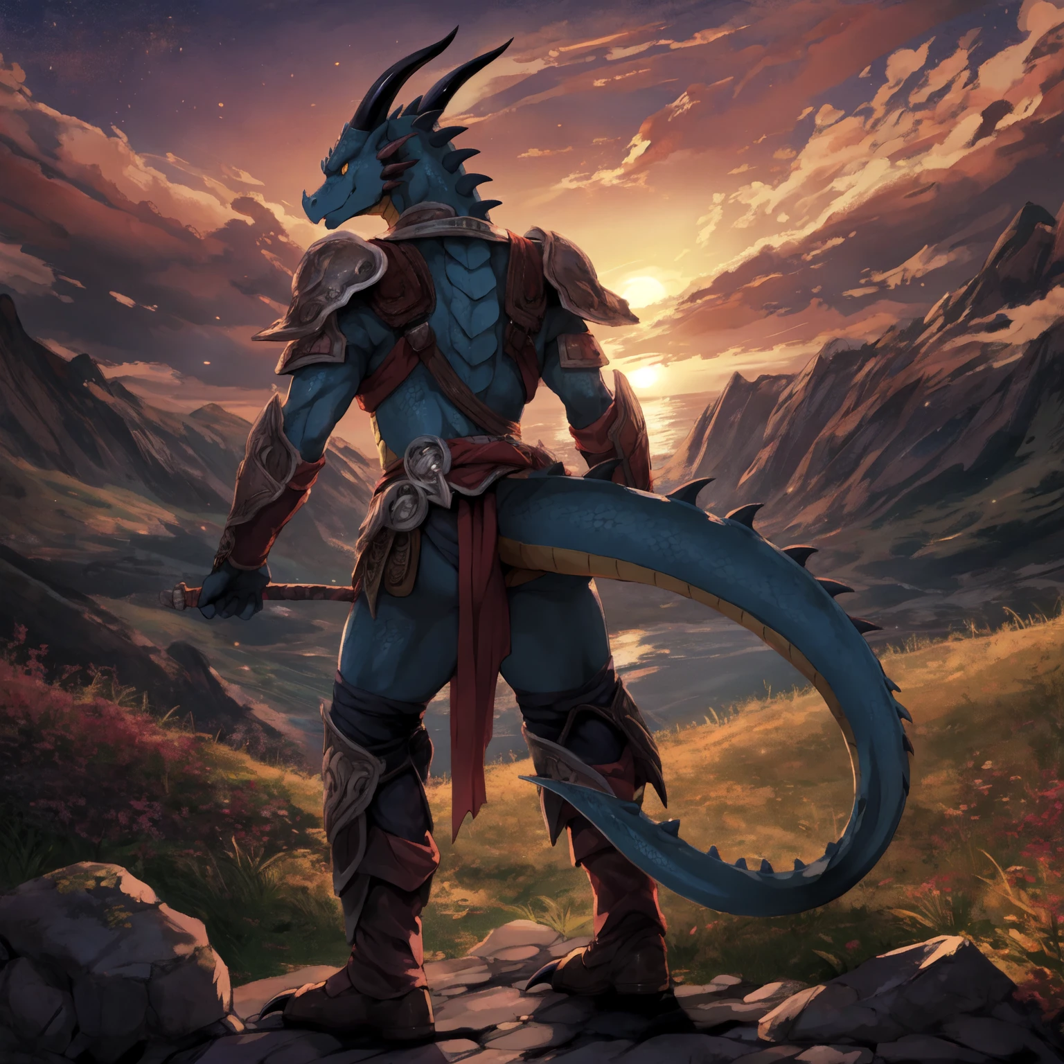 Solo Sexy young anthro acaliereptile dragon male mercenary medieval solider, slim slim muscular, anthro handsome gay shorter muzzle, handsome gay model male apperance, sword scars, worn out leather skimpy armament, low on hips heavy leather belt, old very worn out skimpy dirty linen material jockstrap, old yellow dirty worn out stains on white sawn jockstrap, very visible "x" brown seam pattern on the jockstrap, studded skimpy armlets breastplate armor, skimpy breastplate, leather bondages, fingerless leather gloves, smelly unwashed husk, dirty body look, desert battlefield, standing in sexy fighting position, close view of full character