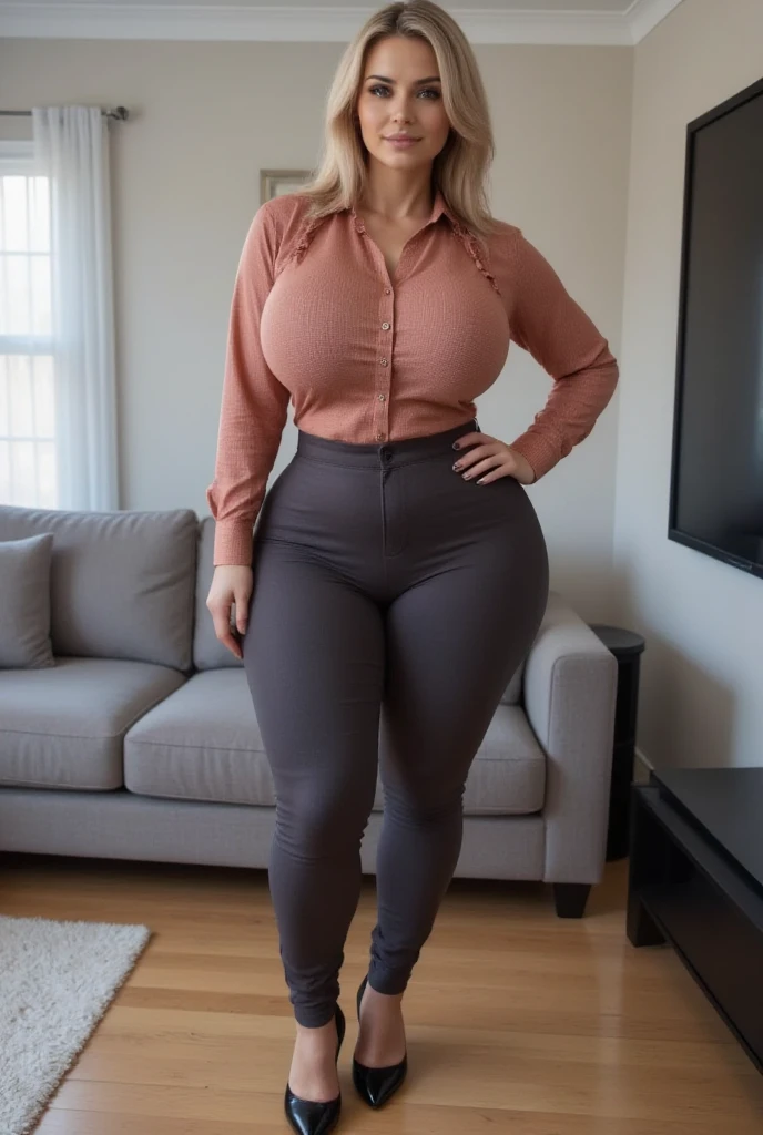 ((ultra realistic photo, best quality, very detailed, masterpiece), a beautiful black african milf, mature woman, very light dyed blonde hair, grey eyes, thicc, , curvy_figure, voluptous, busty, nsfw, voluptuous body, hyperrealistic full figure, sexy, (full body), sexy tight yoga pants, cameltoe, round neck red t-shirt,