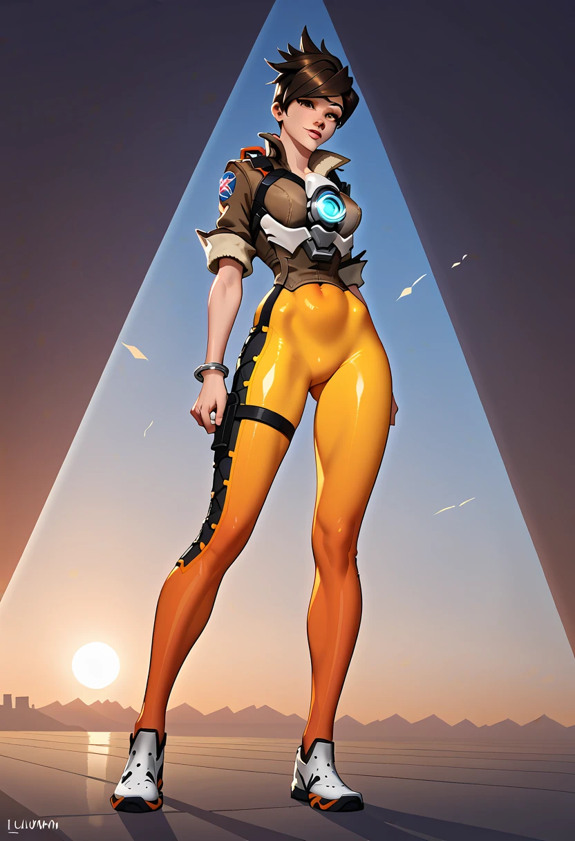Full body portraiture, low angle shot, stunningly gorgeous barbarella, female astronaut in skin-tight orange space suit, full figure, medium breasts, wearing a space helmet, sexy and dreamy, unseemly, alluring, in orbit around a strange planet on a spacewalk, holding a sophisticated space blaster gun, hyperdynamic pose, tantalizing detailed eyes, catchlight, flirtatious, alluring, danger, violence, gorgeous pin-up girl, shapely curves, 70s retro art style, detailed acrylics, 32k uhd, depth of field