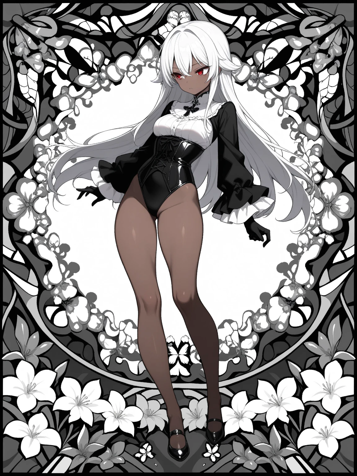 {{{{masterpiece}}}}, {{{hyper detailed}}}, {{{highres}}}, {{good }}, (((best quality))), ((an extremely delicate and beautiful)), {{an extremely detailed and delicate}}, {8k cg wallpaper}, {{illustration}}, (greyscale with colored background:1.1), ray tracing, bokeh, (colorful flowers:1.8), water, (water drop:1.8), (ripples:1.3), (reflection:1.1), (light particles:1.5), chromatic aberration, from above, full body, ( female), 1girl, solo, standing, hand on head, looking at the viewer, wet, blush, , cleavage adult content  foot job