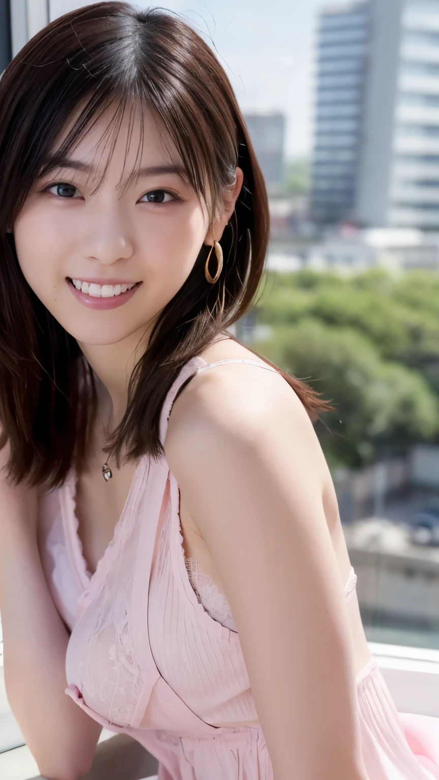 highest quality, soft light, ultra high resolution, (realistic:1.4), full_body,RAW photo, 1 japanese girl, alone, cute, (pupil, light in the eyes), detailed beautiful face,(High resolution details of human skin texture), (short hair), outdoor,skirt, (portrait),spring,big smile,sox,tutor