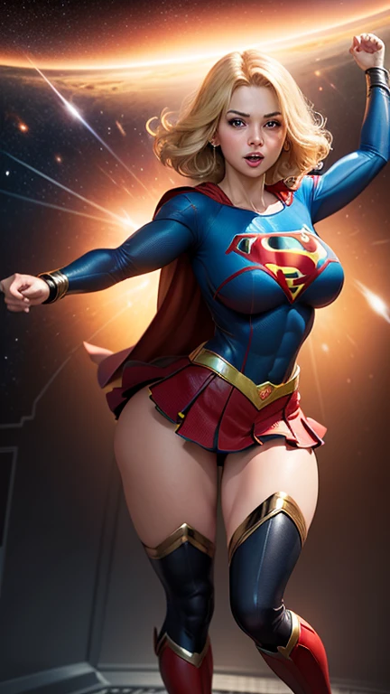Arte Oficial, Unity 8k papel de parede, ultra detalhado, Beautiful and Aesthetic, Beautiful, master part, best quality, (BBW MILF), (18 years old) , (Zemaranhar, mandala, emaranhado, emaranhar), 1girl, (Supergirl), rabo de cavalo loiro, olhos azuis, pequeno, capa vermelha, saia vermelha, Botas vermelhas, tampo azul, seios grandes, Clavicle exposed, exposed neck, cintura exposta, gota de suor, Desviando o olhar, Cyberpunk, adicionar_detalhe, Supergirl, tempestade, epic scene,Detalhes complexos, hiper sexualizada, Hiper provocativo, , Sorriso, hiper lolita, mamilos eretos, Cameltoe completo, Hiperresolución, sardas cheias, thick, juicy lips, Olhos grandes, roupas mal reveladoras, mamilo exposto, expor pelos pubianos