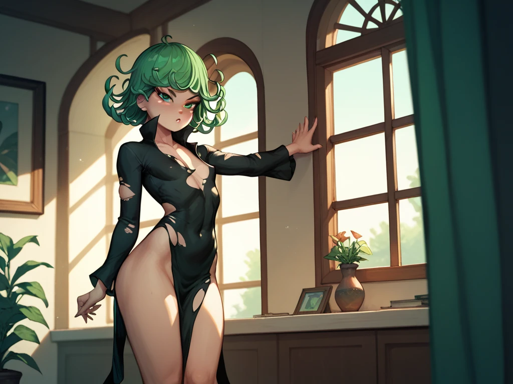 abriendo las piernas, mini falda extremadamente corta, skirt lift, V-String, trasero grande, Cara detallada, obra maestra, La mejor calidad, tatsumaki, cuerpo completo, one girl, una solo chica