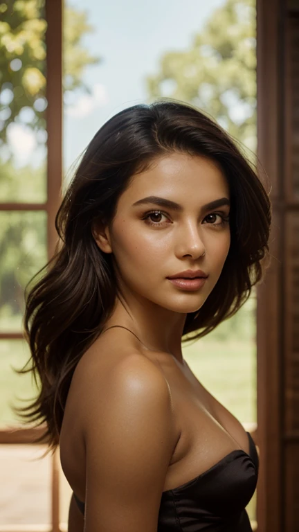 Photo of a radiant 20-year-old Latin woman with long, black hair and warm, honey-colored eyes.Format: Portrait
Image Resolution: Ultra High Definition (UHD), 4K

This stunning image depicts a young woman with a captivating presence. Her long, lustrous black hair cascades down her shoulders, framing her beautiful, oval face. Her eyes, the color of rich, warm honey, sparkle with life and joy. The portrait is captured in a format that showcases every intricate detail, from the pores on her flawless skin to the individual strands of hair that drape over her shoulders.

The image is crisp