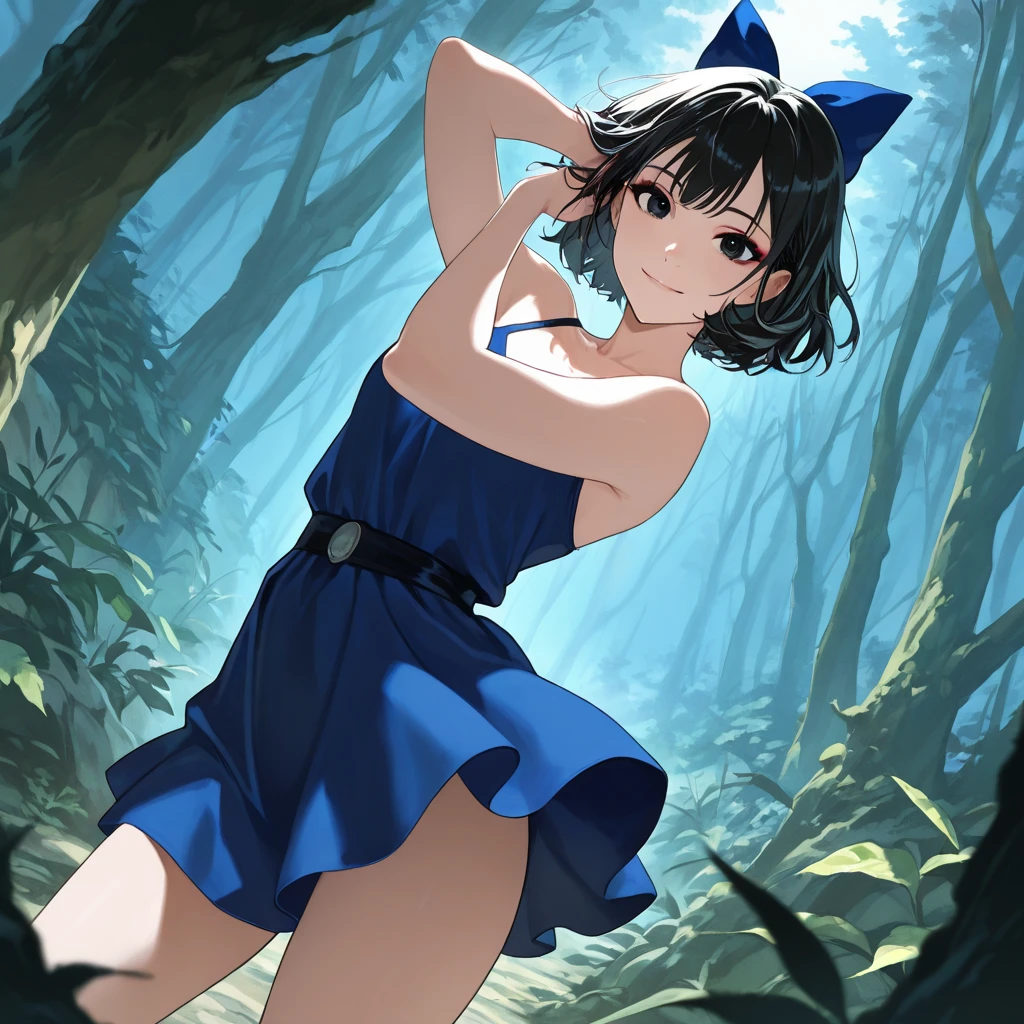 NSFW, (8K, Raw photography, top-quality, ​masterpiece:1.2), (realisitic, Photorealsitic:1.37), ultra-detailliert, 1 rapariga, 独奏, cute little, Beautiful detailed sky,Girl watching night sky TV、summer vacation、Dancing in the forest、Dancing in a swimsuit、