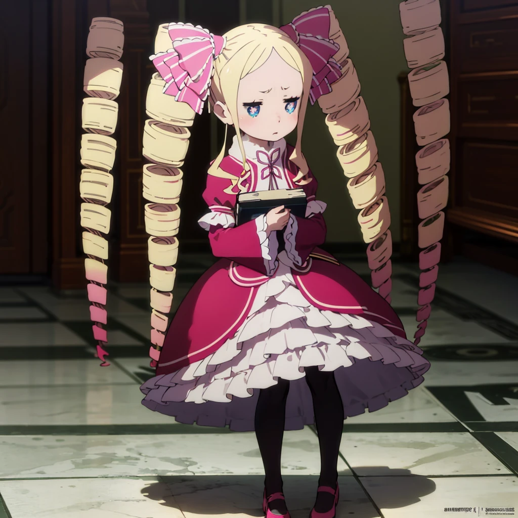 score_8_up,score_7_up,score_6_up,score_5_up,score_4_up,source anime, anime screencap,Betty, 1girl, drill hair, blonde hair, solo, blue eyes, crown, twin drills, long hair, ribbon, sidelocks, symbol-shaped pupils, mini crown,hair ribbon,  twintails, multicolored hair, closed mouth, pink hair, gradient hair, blush, 1boy, 1girl, sex, penis, vaginal, library
