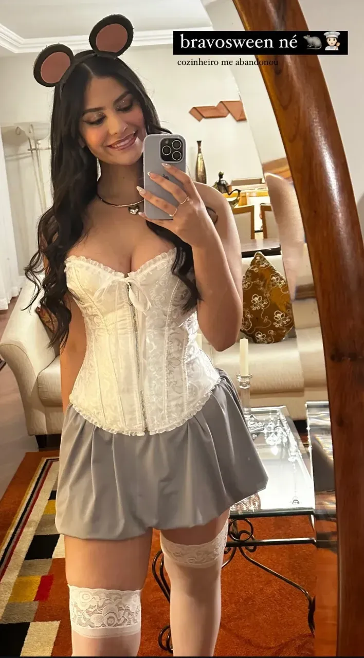 (best quality, masterpiece1.2), intricate detail, sexy woman, mirror selfie, in a 2 piece Christmas outfit