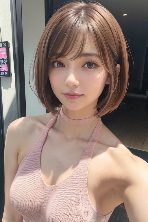 see through，Beautiful and fair、Radiant Skin, 3 Up, Gorgeous, bright, Refreshing and gentle expression, Perfect beautiful face、Beautiful shiny bangs, A very beautiful 17 year old girl, Eyeliner, Very perfect eyes，Very large breasts，Grooves reveal original skin，Muscular body，Khaki Lace Yoga Wear，Blonde short hair