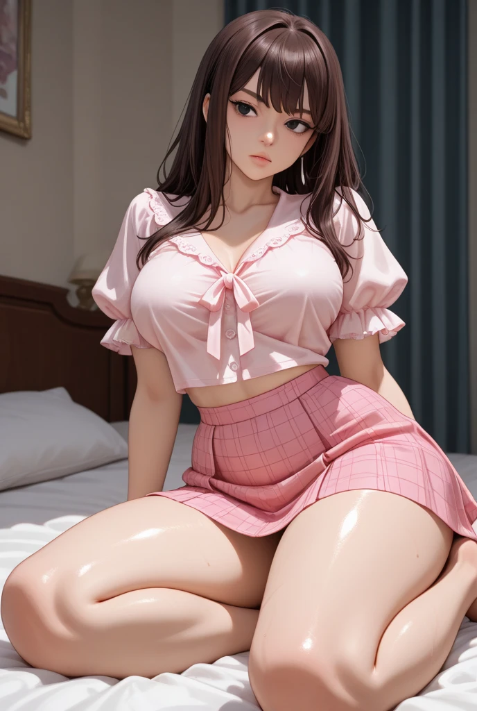 {best quality}, {very aesthetic}, {ultra-detailed}, {best illustration}, nsfw, girl, standing on the bed, spread legs, changing pantie, skirt, from below,((A boy is stroking her genitals with his fingers over her panties))
