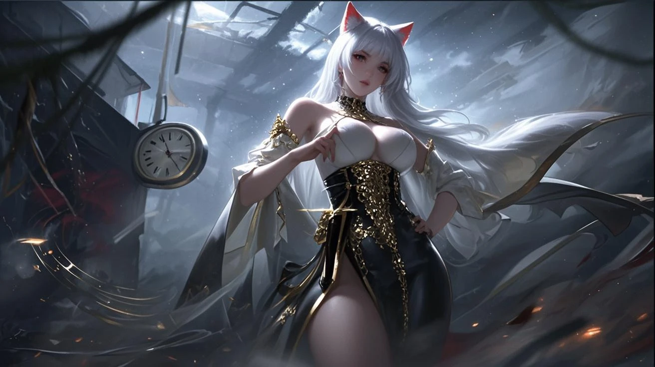 (Cinematic footage, full medium closeup, gorgeous 18-year-old kemonomimi woman soft pale skin, cute and youthful face, well-defined eyebrows, delicate nose, ultra-detailed: 1.1, photo-realistic: 1.4, depth of field, cinematic lighting, IMAX camera, HDR, DTM, Full HD, 8k, flared, medium breasts: 1.5, slim, smile, standing, 8K picture quality, sexy seduction, 4k, 8k, highres, best quality, plump and round lips: 1.4, realistic: 1.37 long, flowing: 1.1 luscious, plump: 1.1 sparkling sequins: 1.1 subtle, 0.9 soft, warm: 1.1 masterpiece: 1.2, realistic: 1.4, photo-realistic: 1.37, ultra-detailed: 1.1 busty animal ears, beautiful, detailed ears: 1.1 best quality, 4k, highres, masterpiece: 1.2 detailed, piercing eyes: 1.1 masterpiece: 1.2 very three-dimensional: 1.2, Unreal Engine 5, octane render), (beautiful ultra-detailed face, eyes, highly detail skin texture, high detailed skin, ultra-detailed body, bright and glowing skin: 1.1)
(Physical Rendering, Professional Lighting, Photon Mapping, Radiosity, Soft Light, Lens Reflection: 1.3), (best shadow), (3D: 0.5, realistic: 0.5, photo-realistic: 1.4), (Sharp focus: 1.5), (beautiful face, perfect face: 1.1), (eye makeup: 1.2), (tight body, fitness body: 1.2), (highest quality), (8k, best quality, masterpiece: 1.4), ((masterpiece, best)), (best illustration), (high detail: 1.1)
, (detailed Dungeons & Dragons background: 1.3)