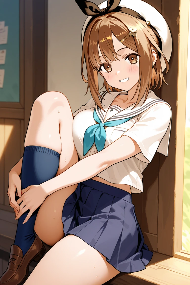 ((highest quality)), ((masterpiece)), (be familiar with), Perfect Face, indoor, Bedroom, Watching the audience,
One woman, Yuigahama Yui,
Open Mouth, Ecstatic expression, blush, smile,
Small breasts, Flat Chest, Young Girl, , , Girl,
Short Hair, Salmon-colored hair, Salmon-colored eyes, Side Pony,
Leg spread,